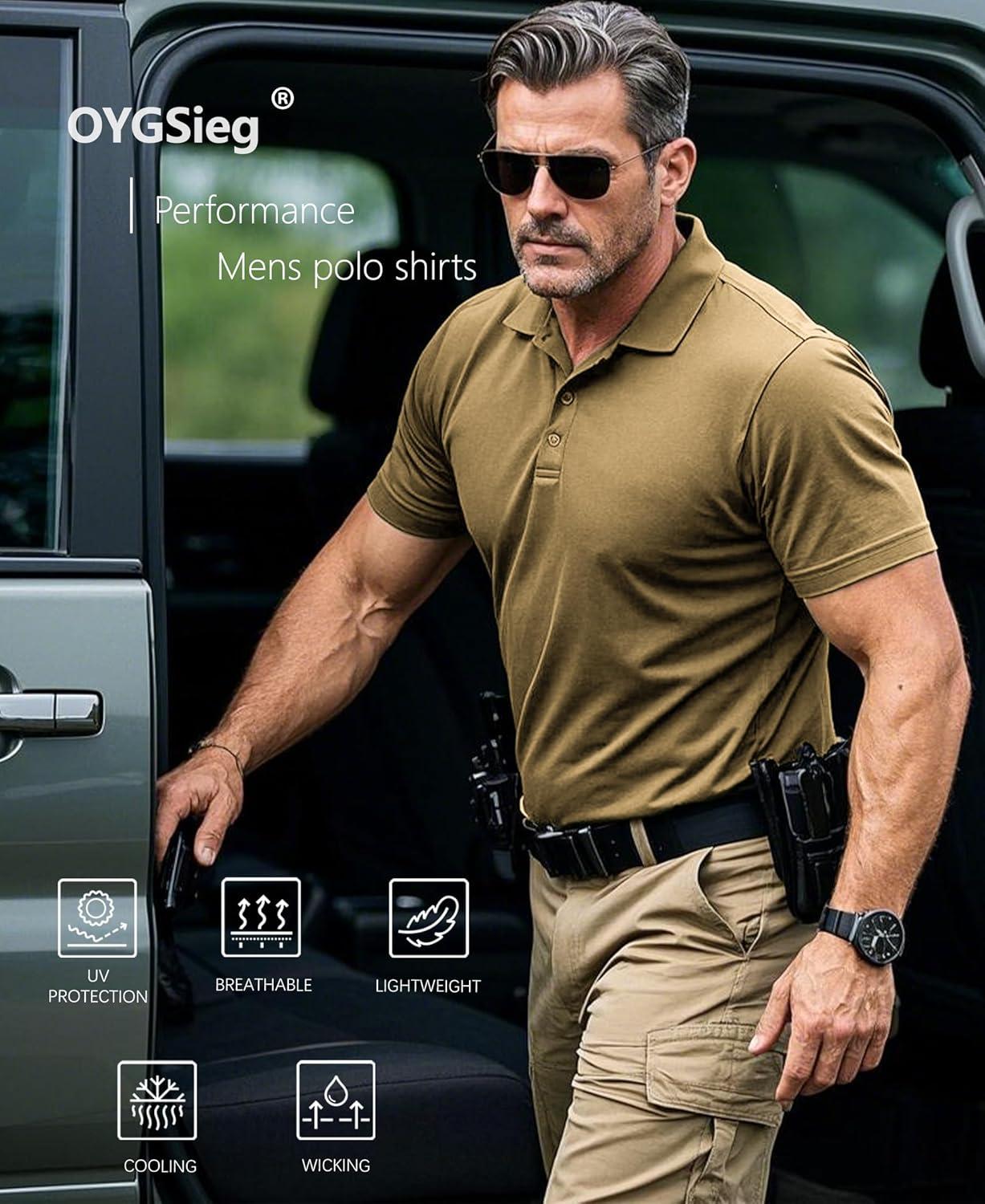 imageOYGSieg 5 Pack Mens Polo Shirts Quick Dry Performance Tactical Short Sleeve Golf Polo Shirts Casual Stylish Collared TShirts