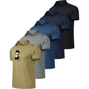 OYGSieg 5 Pack Mens Polo Shirts Quick Dry Performance Tactical Short Sleeve Golf Polo Shirts Casual Stylish Collared T-Shirts