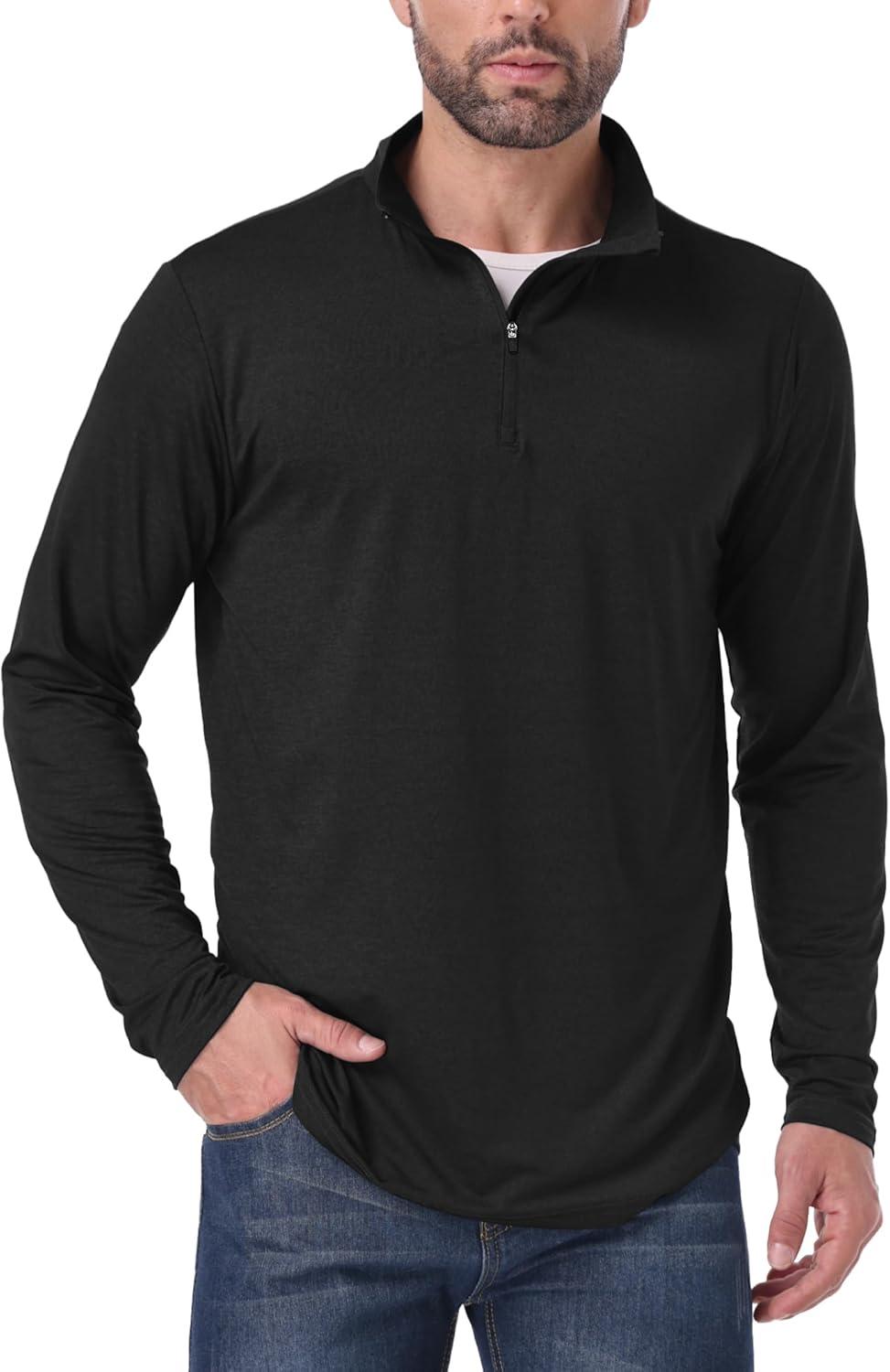 imageOYGSieg 3 Pack Mens Quarter Zip Pullover Thermal Fleece Lined Sweatshirts Long Sleeve 14 Half Zip Tops3 Packblackgreyheather Grey