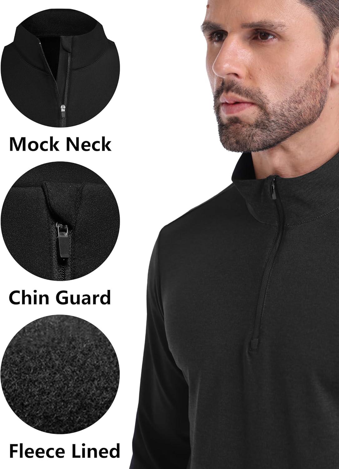 imageOYGSieg 3 Pack Mens Quarter Zip Pullover Thermal Fleece Lined Sweatshirts Long Sleeve 14 Half Zip Tops3 Packblackgreyheather Grey