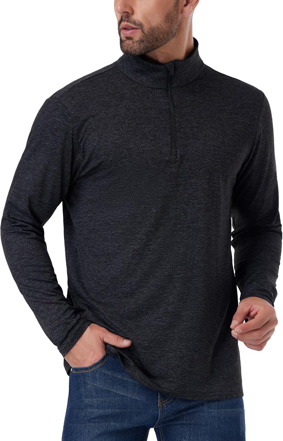 imageOYGSieg 3 Pack Mens Quarter Zip Pullover Thermal Fleece Lined Sweatshirts Long Sleeve 14 Half Zip Tops3 Packblackgreyheather Grey