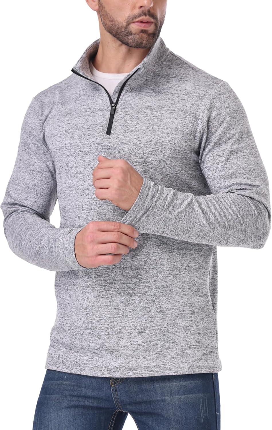 imageOYGSieg 3 Pack Mens Quarter Zip Pullover Thermal Fleece Lined Sweatshirts Long Sleeve 14 Half Zip Tops3 Packblackgreyheather Grey