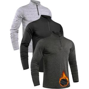 OYGSieg 3 Pack Men’s Quarter Zip Pullover Thermal Fleece Lined Sweatshirts Long Sleeve 1/4 Half Zip Tops(3 Pack(black+grey+heather Grey))