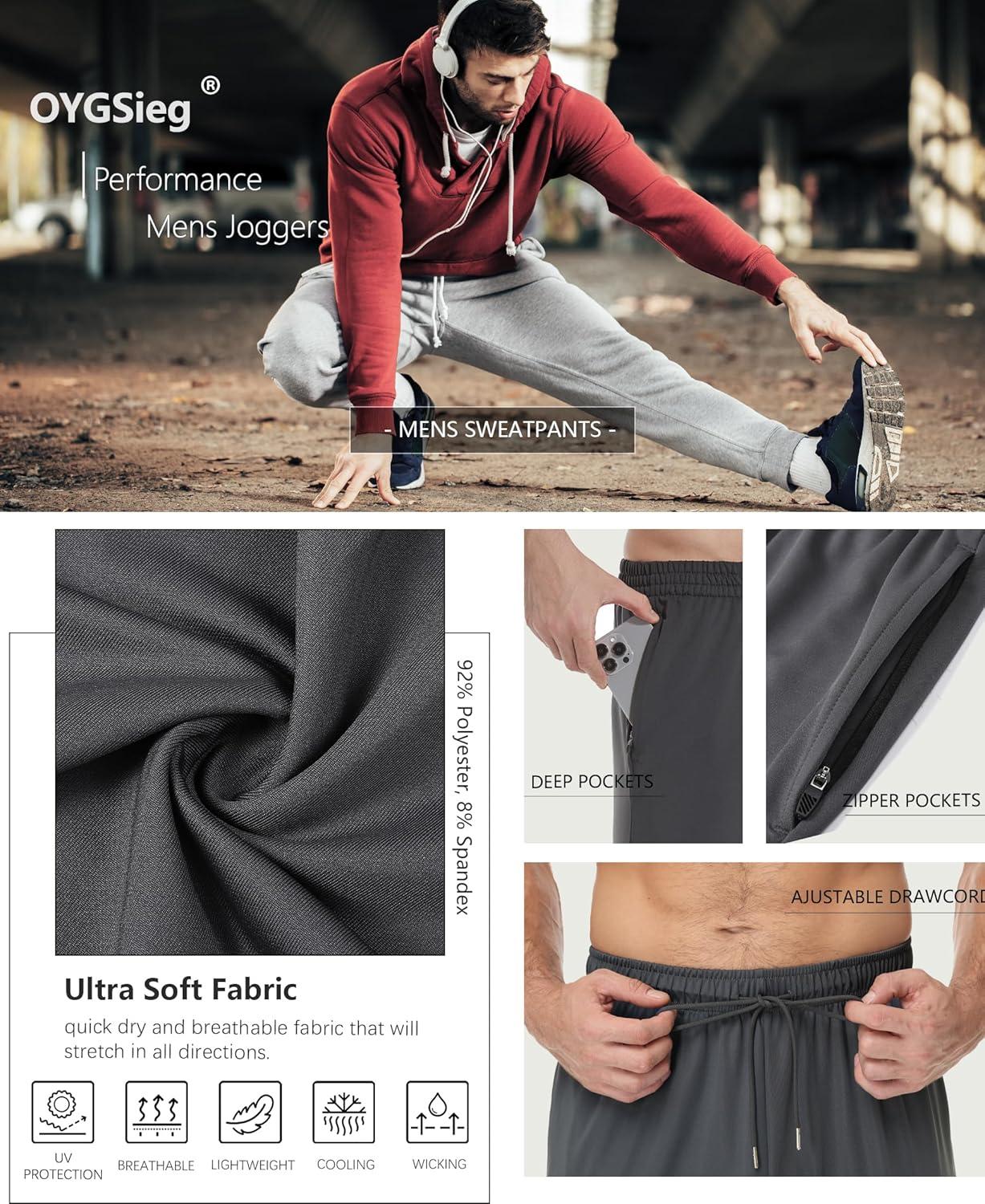image:imageOYGSieg 4 Pack Mens Joggers with Zipper Pockets Open Bottom Sweatpants for Men Lightweight Track Pants for Casual HikingNavyDark GrayBlack2