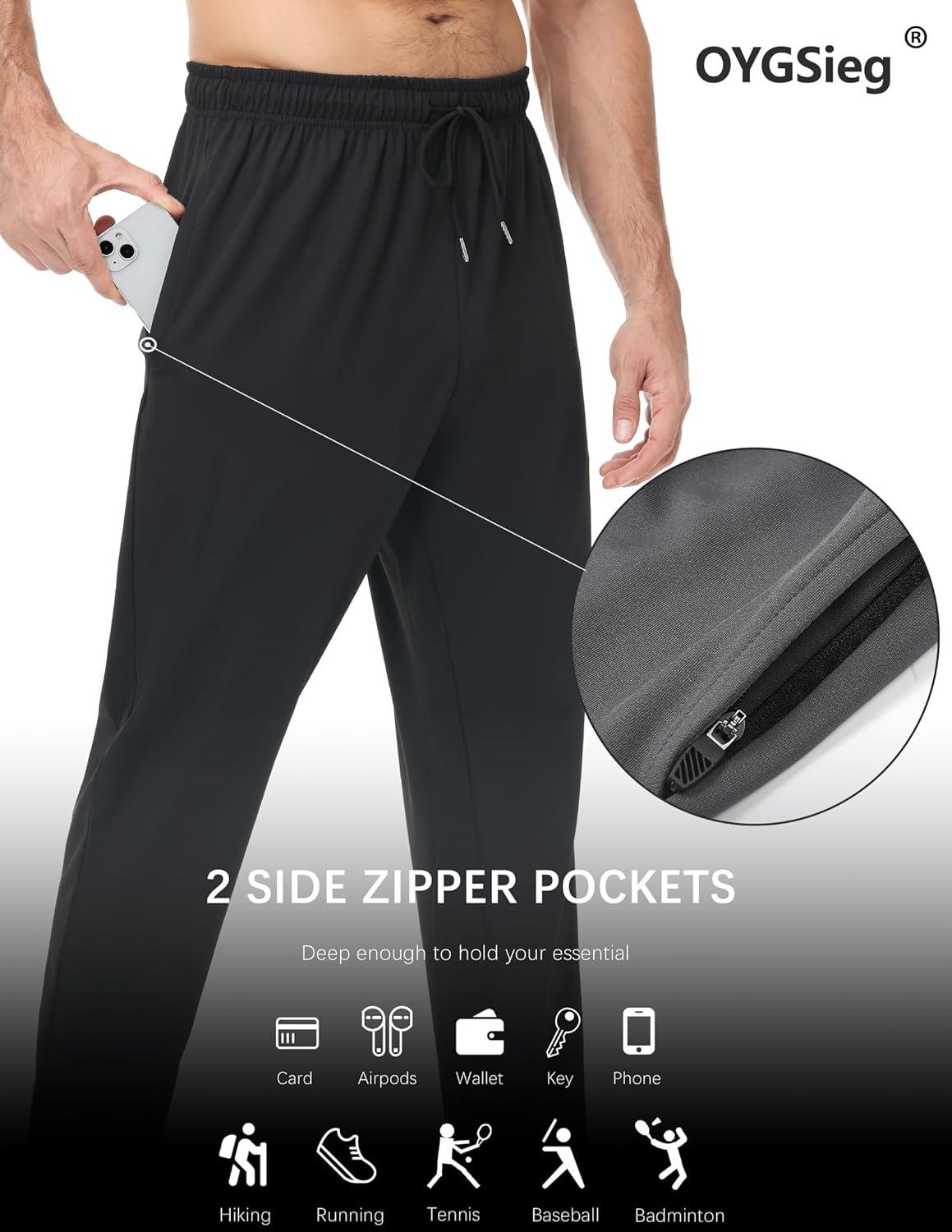 image:imageOYGSieg 4 Pack Mens Joggers with Zipper Pockets Open Bottom Sweatpants for Men Lightweight Track Pants for Casual HikingNavyDark GrayBlack2