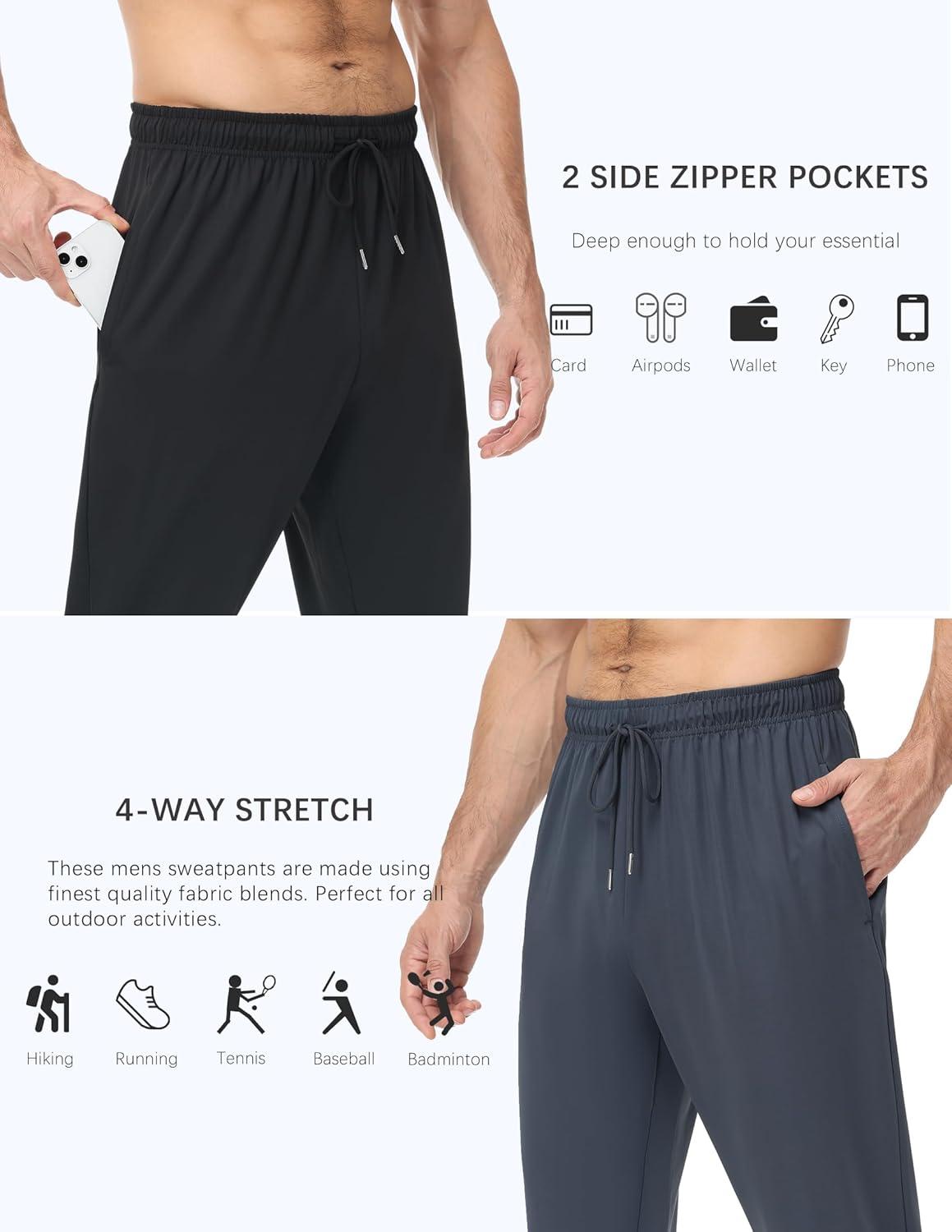 image:imageOYGSieg 4 Pack Mens Joggers with Zipper Pockets Open Bottom Sweatpants for Men Lightweight Track Pants for Casual HikingNavyDark GrayBlack2