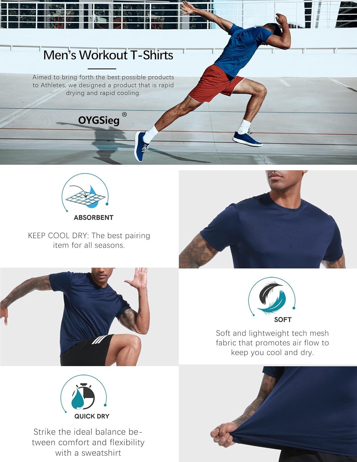 image:imageOYGSieg 6 Pack Workout Shirts for Men Short Sleeve Athletic Active Tops Quick Dry Crew Neck T Shirt for Running5 Black