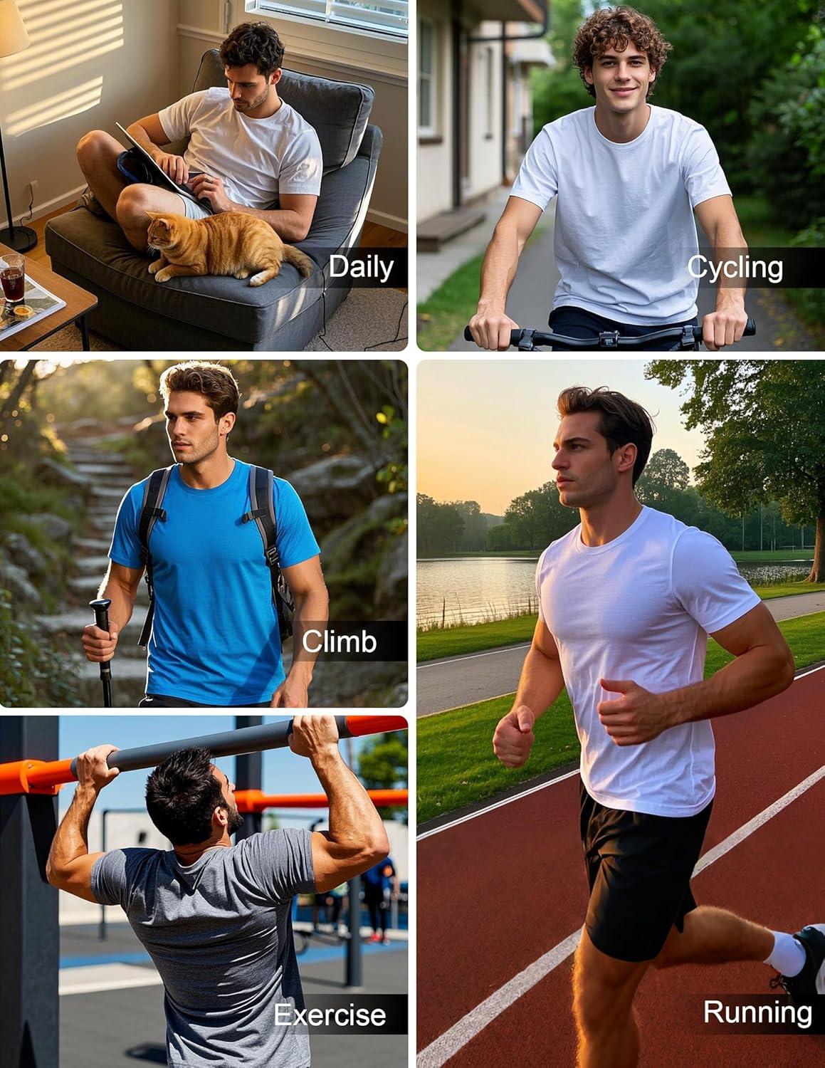 image:imageOYGSieg 5 Pack Workout Shirts for Men Short Sleeve Athletic Active Tops Quick Dry Crew Neck T Shirt for RunningWhiteSky BlueGrey