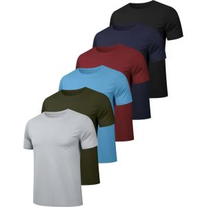 OYGSieg 5 Pack Workout Shirts for Men Short Sleeve Athletic Active Tops Quick Dry Crew Neck T Shirt for Running(Black/Navy/Light Blue/Blue/Red/Green)