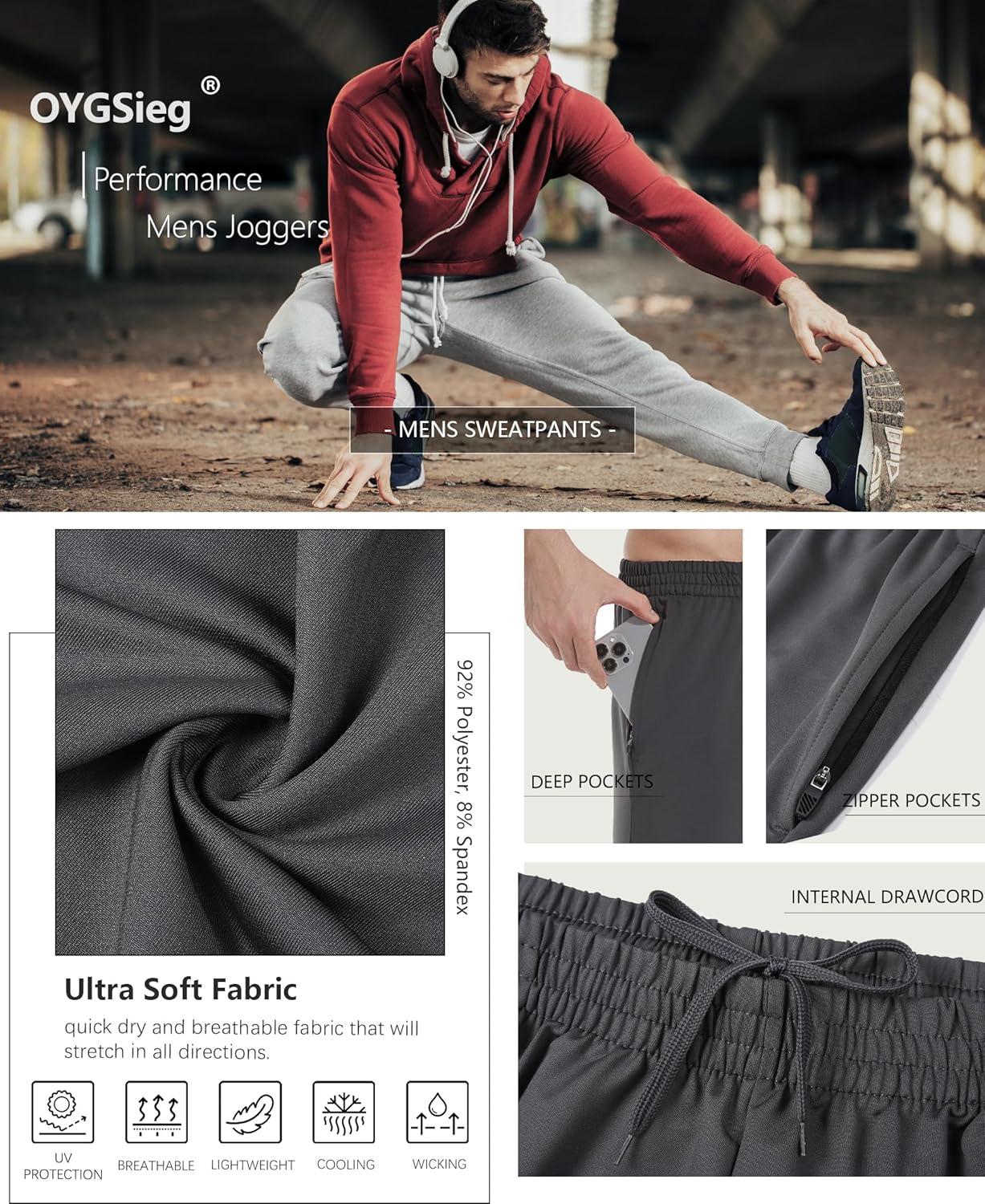 image:imageOYGSieg 4 Pack Mens Athletic Sweatpants with Zipper PocketsQuick Dry Jogger for MenWorkout Casual Hiking Track Pants MenNavyDark GrayBlack2