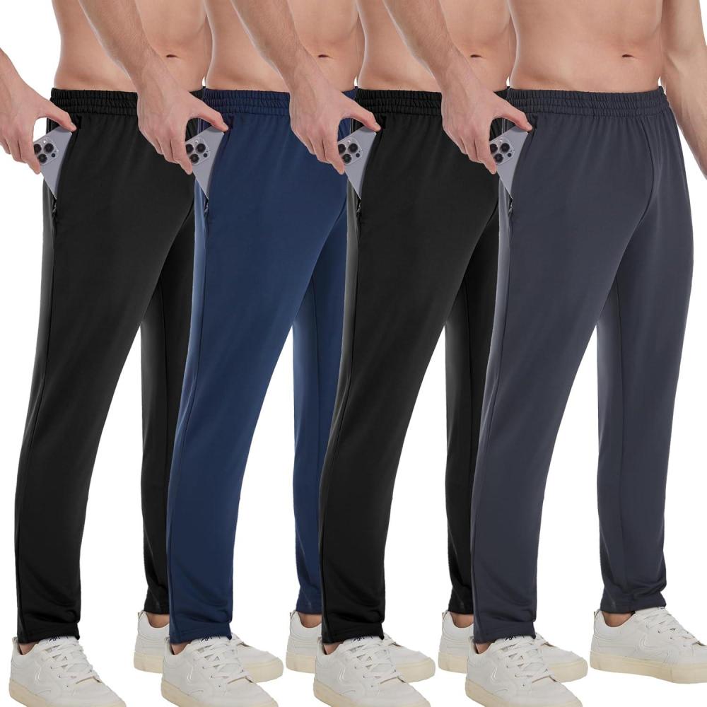 image:imageOYGSieg 4 Pack Mens Athletic Sweatpants with Zipper PocketsQuick Dry Jogger for MenWorkout Casual Hiking Track Pants MenNavyDark GrayBlack2