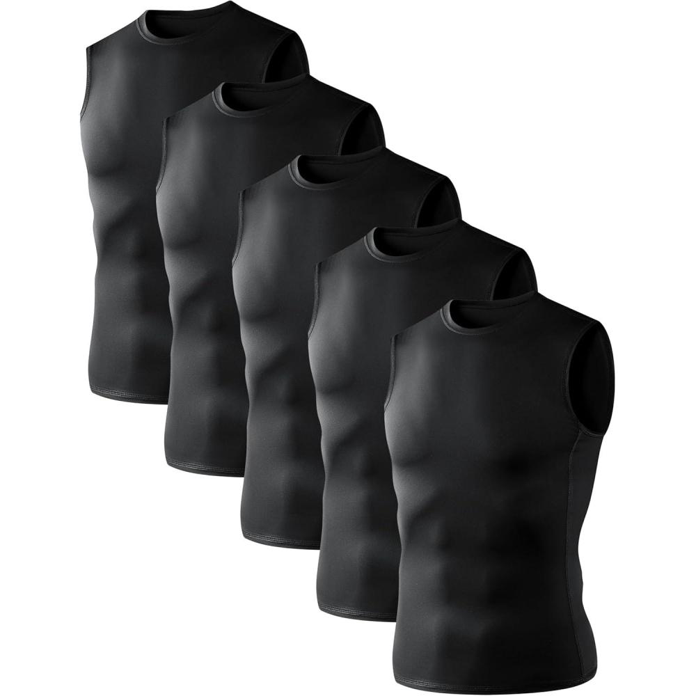 image:imageOYGSieg 56 Pack Mens Athletic Compression Shirts Sleeveless Tank Top Base Layer Sports Workout Shirts for Basketball5 Black