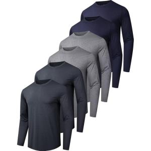 6/7 Pack Men’s Quick Dry Long Sleeve Shirts UPF 50+ UV Sun Protection SPF Shirt Moisture Wicking T-Shirt for Casual Workout(2*black/2*grey/2*dark Grey(6 Pack))