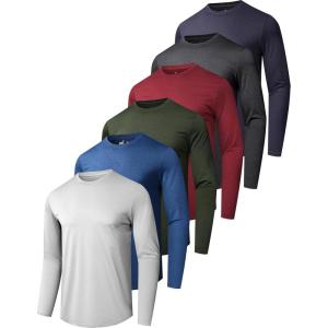 6/7 Pack Men’s Quick Dry Long Sleeve Shirts UPF 50+ UV Sun Protection SPF Shirt Moisture Wicking T-Shirt for Casual Workout(Black/Green/Blue/Light Grey/Red/Dark Grey(6 Pack))