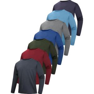 6/7 Pack Men’s Quick Dry Long Sleeve Shirts UPF 50+ UV Sun Protection SPF Shirt Moisture Wicking T-Shirt for Casual Workout(Black/Green/Dark Blue/Light Grey/Red/Dark Grey/Sky Blue(7 Pack))