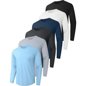 6/7 Pack Men’s Quick Dry Long Sleeve Shirts UPF 50+ UV Sun Protection SPF Shirt Moisture Wicking T-Shirt for Casual Workout(Black/Sky Blue/Grey/Navy/Dark Grey/White(6 Pack))
