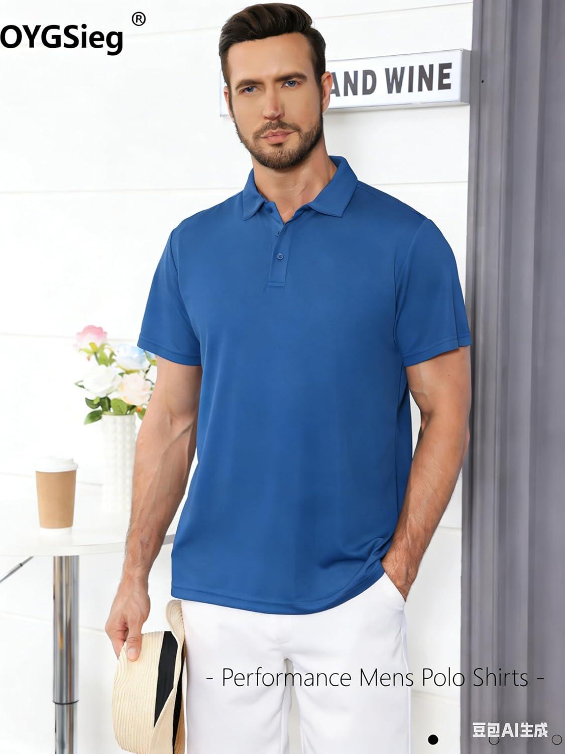 image:imageOYGSieg 5 Pack Polo Shirts for Men Quick Dry Short Sleeve TShirts Performance Mens Golf Shirts for Work AthleticGray2 BlackBlueWhite