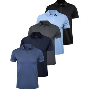 OYGSieg 5 Pack Polo Shirts for Men Quick Dry Short Sleeve T-Shirts Performance Mens Golf Shirts for Work Athletic(Setc)